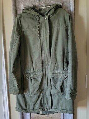 PATAGONIA INSULATED COTTON CANVAS PARKA HOODED CHORE COAT SHERPA GREEN SMALL
